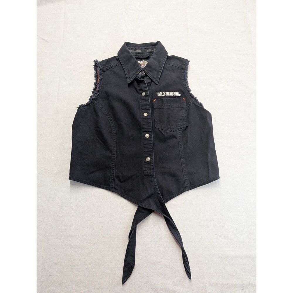 Y2K Biker Grunge Women S Harley Davidson Eagle Tie Front Moto Vest 90s
